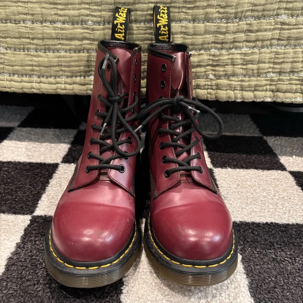 Dr. Martens Cherry Red Leather Boots - Picture 4 of 9
